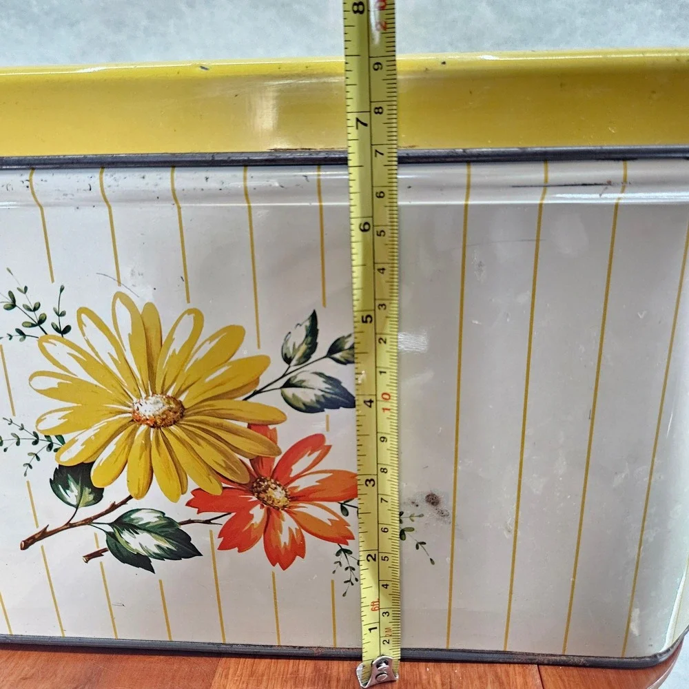 Vintage Decorware‎ Metal Bread Box Yellow Floral Kitchen Storage Container
